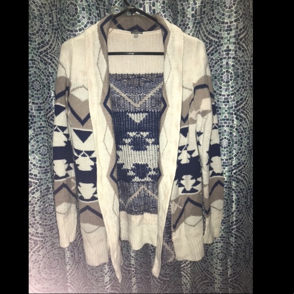 Cream and blue Aztec printed cardigan - Picture 1 of 3